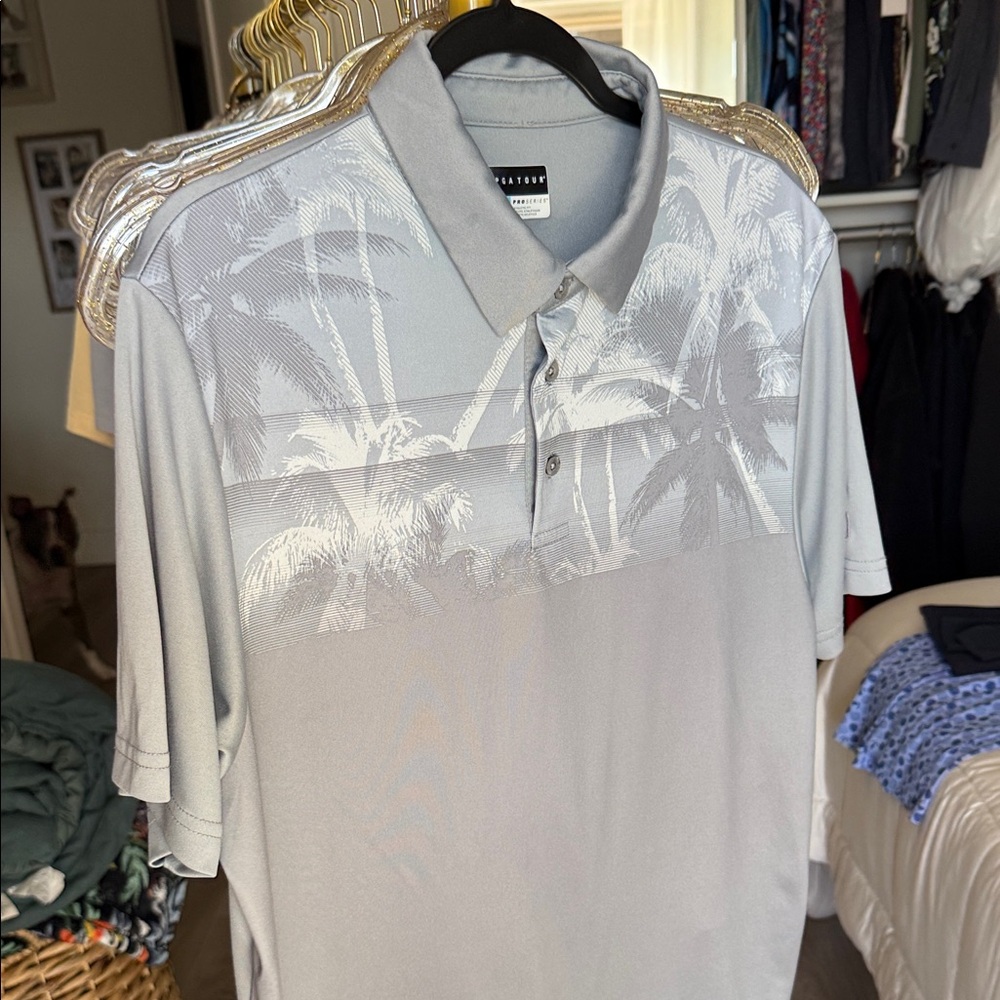 Men's PGA Tour Gray Palm Tree Polo Golf Shirt